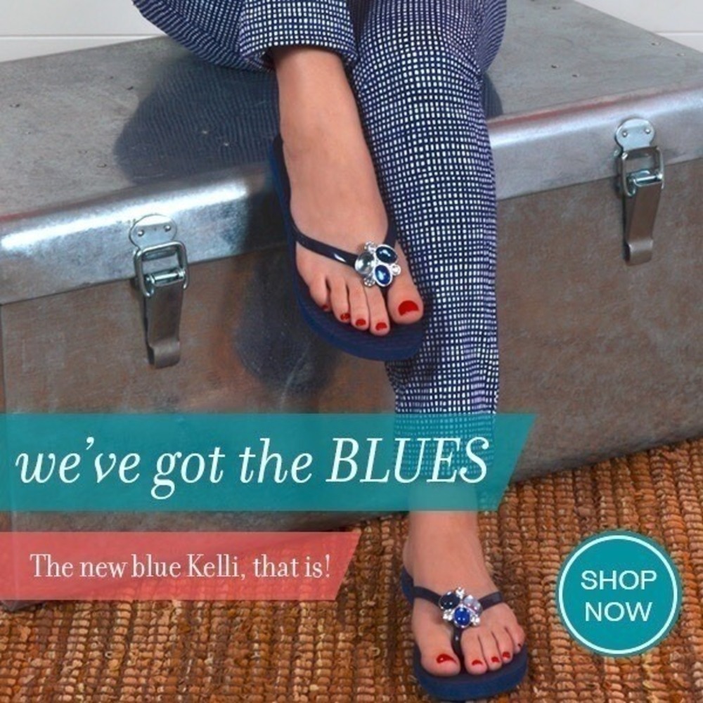 Lindsay Phillips Embellished Flip Flops Kelli Princess Blue Sz 10 sandals NEW - Picture 9 of 16